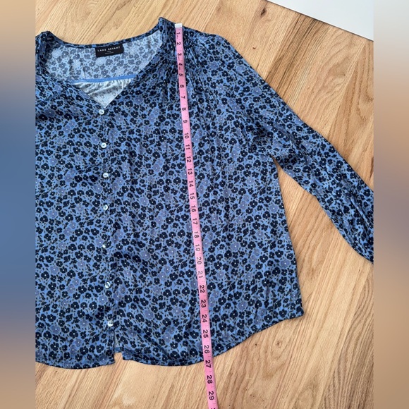 Lane Bryant Ruched Button-Front Knit & Woven Blouse Blue Floral Plus Size 14/16 - Picture 7 of 11